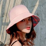Vintage Check Bucket Hat Double-Sided Lattice Bucket Hat