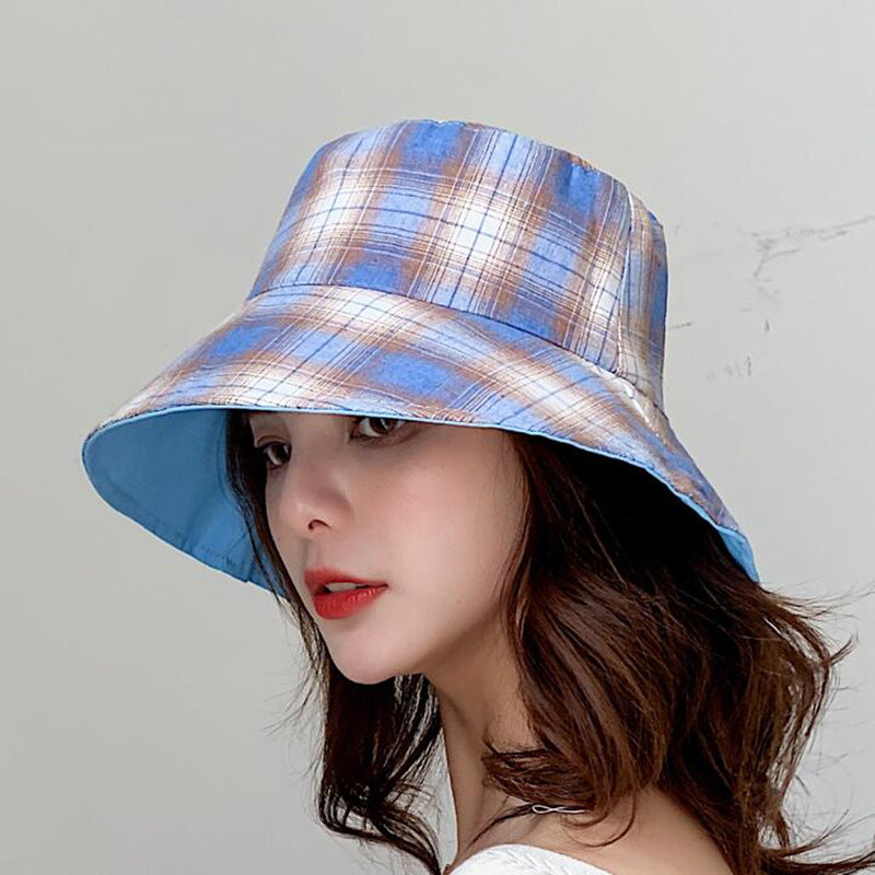 Vintage Check Bucket Hat Double-Sided Lattice Bucket Hat