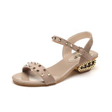 Women Open Toe Sandals Flats Summer Large Size Open Toe Buckle Rivet Sandals