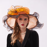 Big Hats Women's Spring and Summer Embroidery Flat Top off-the-Face-Hat Tulle Breathable Hat