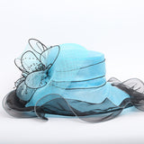 Big Hats Women's Spring and Summer Embroidery Flat Top off-the-Face-Hat Tulle Breathable Hat