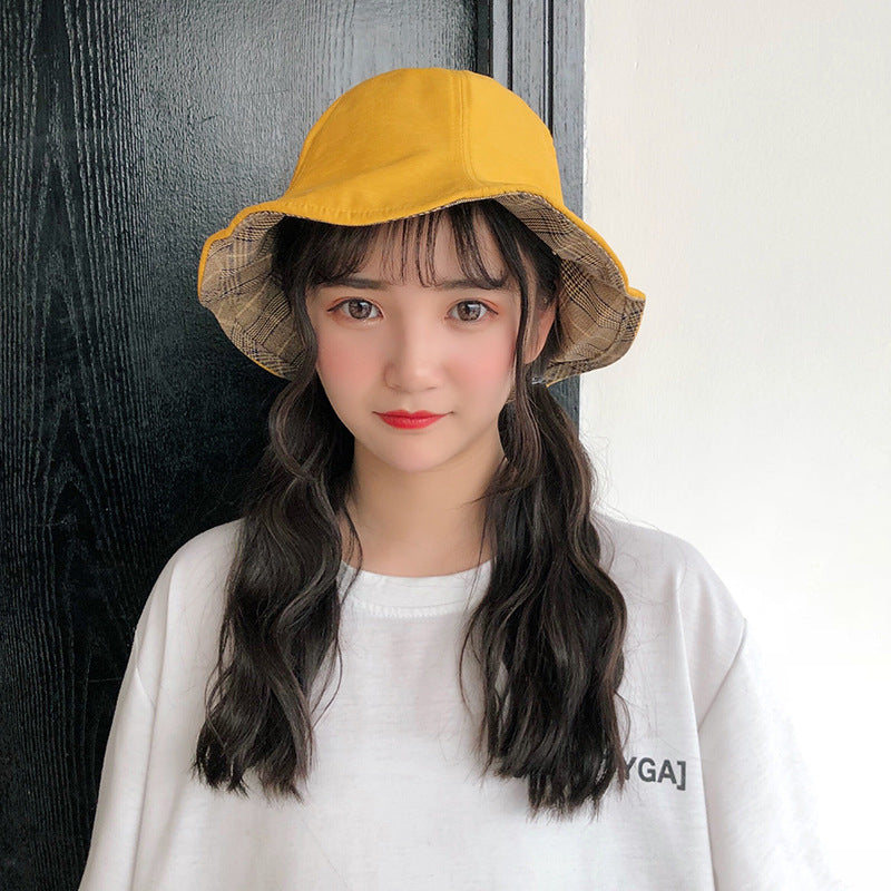 Vintage Check Bucket Hat Double-Sided Lattice Bucket Hat