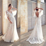 See through Wedding Dress Spring and Summer Dress V-neck Backless Dress