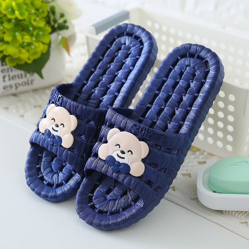 Under Desk Foot Rest Massager Acupressure Massage Mat Slippers Sandals Shoes Cartoon Bear Bathroom Leaking Slippers Non-Slip Massage PVC