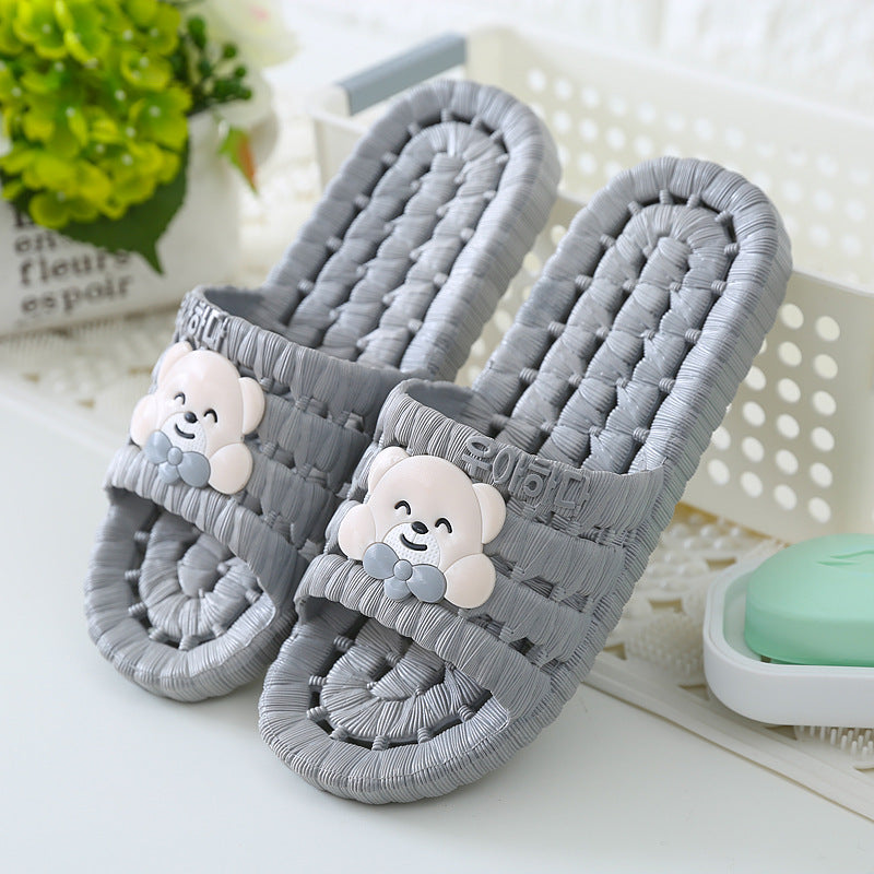 Under Desk Foot Rest Massager Acupressure Massage Mat Slippers Sandals Shoes Cartoon Bear Bathroom Leaking Slippers Non-Slip Massage PVC