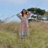 Romany Gypsy Outfits Bohemian Beach Vacation Style Large Swing Pleated Printed Dress