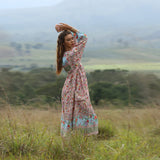 Romany Gypsy Outfits Bohemian Beach Vacation Style Large Swing Pleated Printed Dress