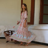 Romany Gypsy Outfits Bohemian Beach Vacation Style Large Swing Pleated Printed Dress