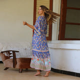Romany Gypsy Outfits Bohemian Beach Vacation Style Large Swing Pleated Printed Dress
