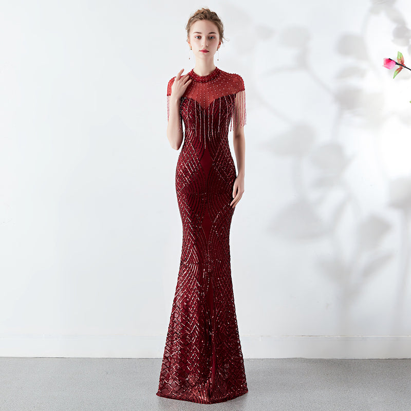 Burgundy Dress Formal Spring Fishtail Banquet Dress Dress for Women