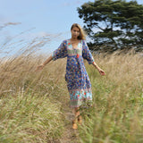 Romany Gypsy Outfits Bohemian Beach Vacation Style Large Swing Pleated Printed Dress