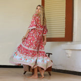 Romany Gypsy Outfits Bohemian Beach Vacation Style Large Swing Pleated Printed Dress