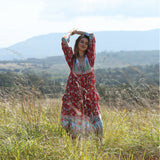 Romany Gypsy Outfits Bohemian Beach Vacation Style Large Swing Pleated Printed Dress