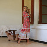 Romany Gypsy Outfits Bohemian Beach Vacation Style Large Swing Pleated Printed Dress