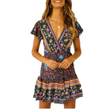 Coachella Music Festival Outfits Vacation V-neck Strap Bohemian Printed Beach Dress