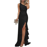 Burgundy Dress Formal Split Ruffled Large Swing Evening Dress