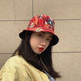 Bucket Hat Fishing Cap Cotton Print Fisherman Hat Bucket Hat Retro Skateboard Bucket Hat