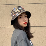 Bucket Hat Fishing Cap Cotton Print Fisherman Hat Bucket Hat Retro Skateboard Bucket Hat