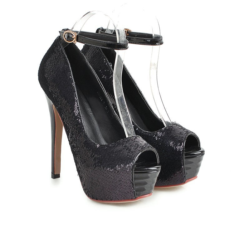 Gold Heels Spring and Summer Peep Toe Solid Color Pointed-Toe Slip-on High Heels