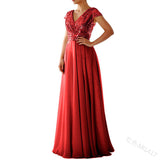 Mauve Dress Bridesmaid Autumn and Winter Dress V-neck Chiffon Stitching Evening Dress Women's Dress