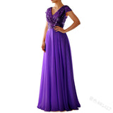 Mauve Dress Bridesmaid Autumn and Winter Dress V-neck Chiffon Stitching Evening Dress Women's Dress
