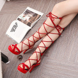 Nude Strappy Heels Summer  High-Top Sandal Boots High-Heeled Chic Sandals