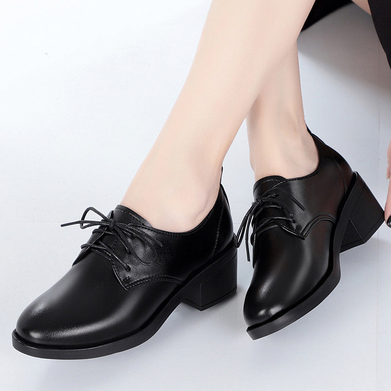 Women's Black Dress Shoes Spring and Autumn Leather Shoes