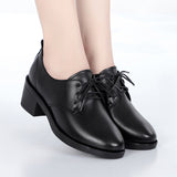 Women's Black Dress Shoes Spring and Autumn Leather Shoes