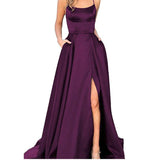 Kendall Jenner Wedding Guest Dress Evening Dress Sexy Back Hollow out See-through Satin Trailing Front Slit