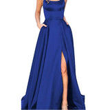 Kendall Jenner Wedding Guest Dress Evening Dress Sexy Back Hollow out See-through Satin Trailing Front Slit