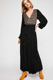 Beth Dutton Bohemian Dress Winter Autumn Maxi Dresses Flower V-neck Dress Sexy