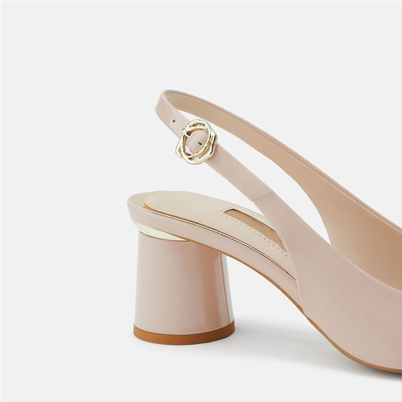 Nude Block Heels Dew Heel Low-Cut High Heels Summer Mid Heel Pumps