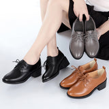 Women's Black Dress Shoes Spring and Autumn Leather Shoes