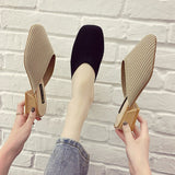 Women Open Toe Sandals Flats Summer Chunky Heel Fashion Mid Heel Slippers