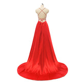 Kendall Jenner Wedding Guest Dress Evening Dress Sexy Back Hollow out See-through Satin Trailing Front Slit