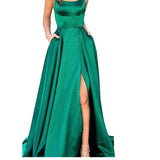 Kendall Jenner Wedding Guest Dress Evening Dress Sexy Back Hollow out See-through Satin Trailing Front Slit