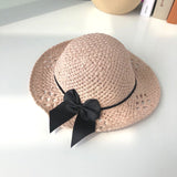 Straw Hat Spring and Summer Casual Solid Color Bow Princess Bucket Hat