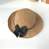 Straw Hat Spring and Summer Casual Solid Color Bow Princess Bucket Hat