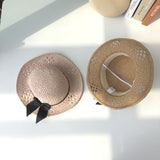 Straw Hat Spring and Summer Casual Solid Color Bow Princess Bucket Hat