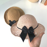 Straw Hat Spring and Summer Casual Solid Color Bow Princess Bucket Hat