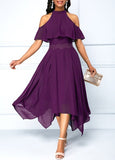 MIDI Mauve Wrap Dress Halter Off-the-Shoulder Dress