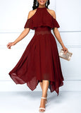 MIDI Mauve Wrap Dress Halter Off-the-Shoulder Dress