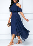 MIDI Mauve Wrap Dress Halter Off-the-Shoulder Dress