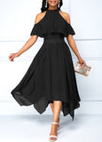 MIDI Mauve Wrap Dress Halter Off-the-Shoulder Dress