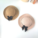 Straw Hat Spring and Summer Casual Solid Color Bow Princess Bucket Hat