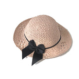 Straw Hat Spring and Summer Casual Solid Color Bow Princess Bucket Hat