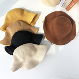 Straw Hat Spring and Summer Thin Solid Color Fisherman Hat for Women