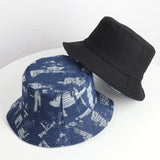 Denim Bucket Hat Fishing Cap Cotton Print Fisherman Hat Personality Sunlight Blocker for Summer Men