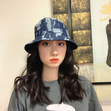 Denim Bucket Hat Fishing Cap Cotton Print Fisherman Hat Personality Sunlight Blocker for Summer Men