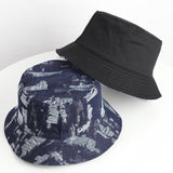 Denim Bucket Hat Fishing Cap Cotton Print Fisherman Hat Personality Sunlight Blocker for Summer Men